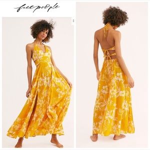 Free People Yellow Floral Halter Maxi Dress